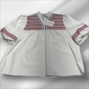 GRACE + KARMA Women’s XL Red White Blue Bubble Sleeve Shirt
